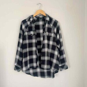 Wild Fable Oversized Black and White Plaid Flannel Shirt Size Small